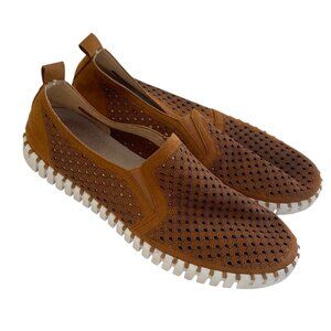 Ilse Jacobson Tulip Slip On Shoes Sz 45 / 11 Mens Cashew Brown Perforated Suede